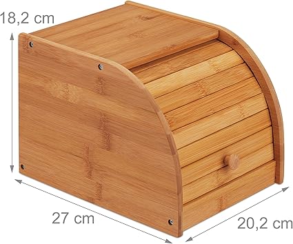 Relaxdays 10024208 Bamboo Bread Bin, Rolling Front Lid Natural