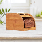 Relaxdays 10024208 Bamboo Bread Bin, Rolling Front Lid Natural