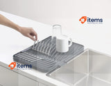 Joseph Joseph Flip-up Adjustable Draining Board,mat with drip tray, Grey, 4