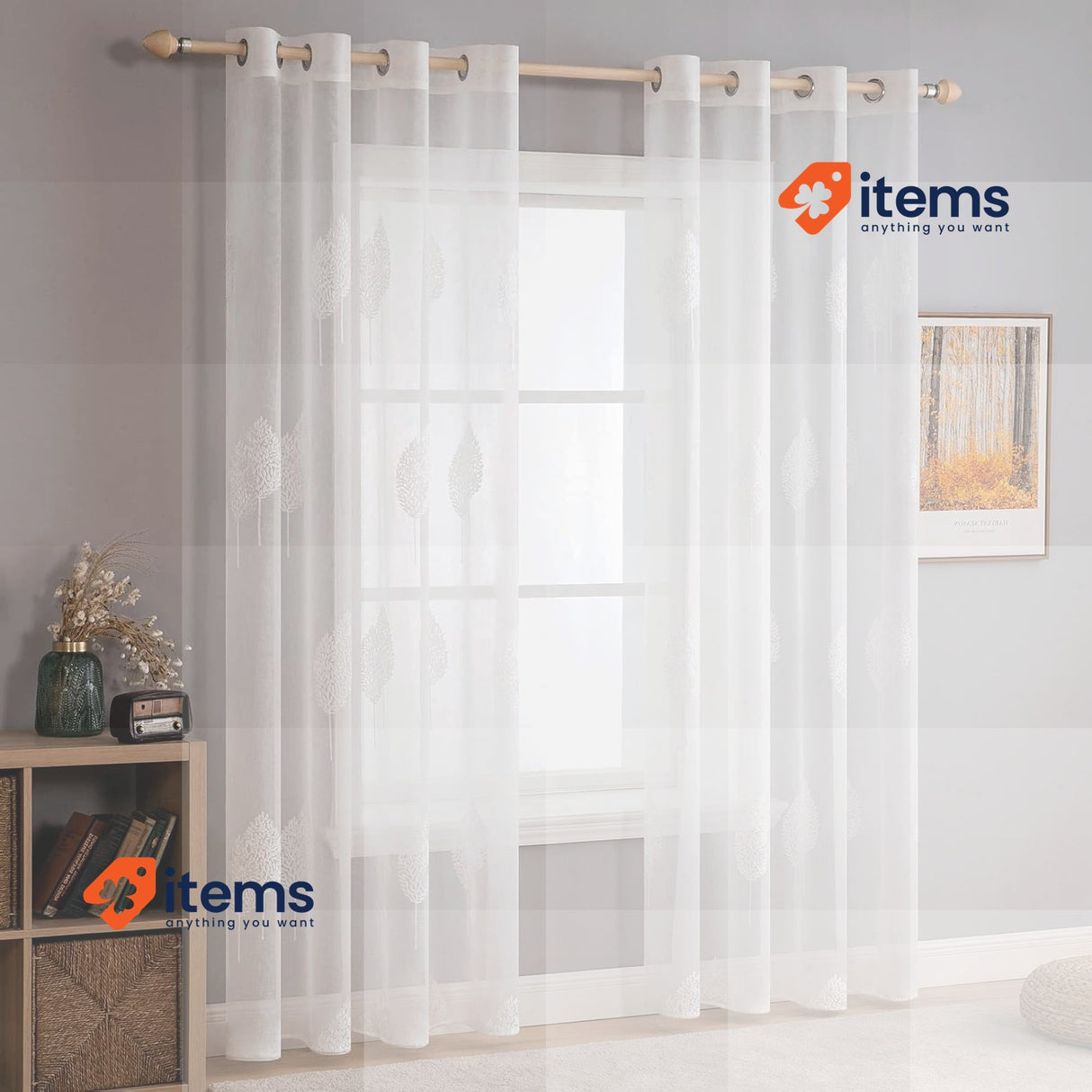 MIULEE 2 Panels Leaves Embroidery Sheer Curtains, Leaves Coffee 55" W x 88" L