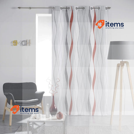 Douceur d Intérieur Eyelet Curtain (140 x 260 cm) Ondulys Printed Polyester Red