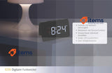 TFA Dostmann Radio Controlled Digital Alarm Clock, 60.2543.02, Black