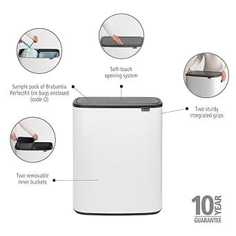 Brabantia Bo Touch Bin - 2 x 30L Inner Buckets (White)