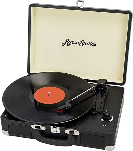 ByronStatics Vinyl Turntable Rotation Speed of 33/45/78 RPM Vintage Case Black