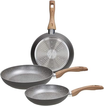 Tognana V779133GRST Set of 3 Frying Pans, 20 + 24 + 28 cm, Great Stone Grey