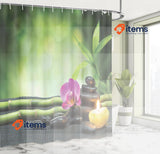 ABAKUHAUS Spa Shower Curtain Green Purple Red Themed Orchid Petal Leaves Stones
