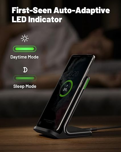 INIU 15W Fast Wireless Charging Stand Light & Dual Charging Modes Black