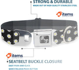 Buckle Down Seatbelt Buckle Dog Collar, Daisies Scattered Black/White/Yellow