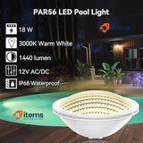 LyLmLe LED Pool Light 18W Spotlight Submersible Recessed IP68 Waterproof 3000K