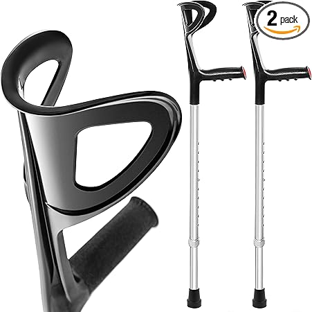 AIESI® Adjustable Orthopedic Crutches Light Weight Anodized Black (Pack of 2)