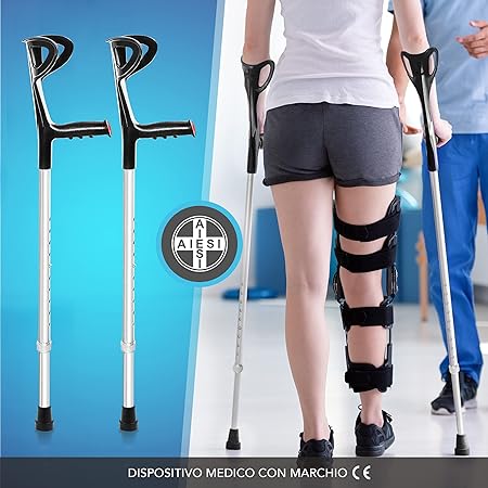 AIESI® Adjustable Orthopedic Crutches Light Weight Anodized Black (Pack of 2)