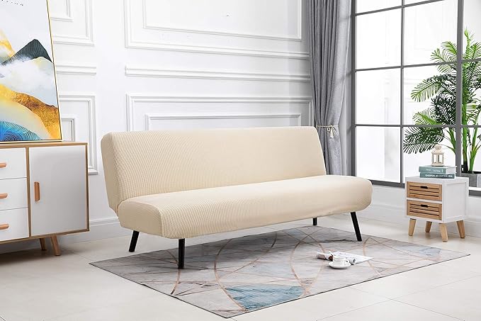 TIANSHU Armless Sofa Cover,Polyester Spandex Stretch Futon Slipcover