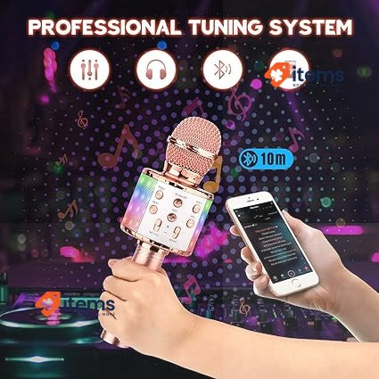 ShinePick Karaoke Wireless Microphone 4 in 1 Handheld Bluetooth Rose Gold