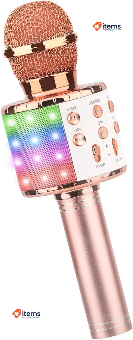 ShinePick Karaoke Wireless Microphone 4 in 1 Handheld Bluetooth Rose Gold