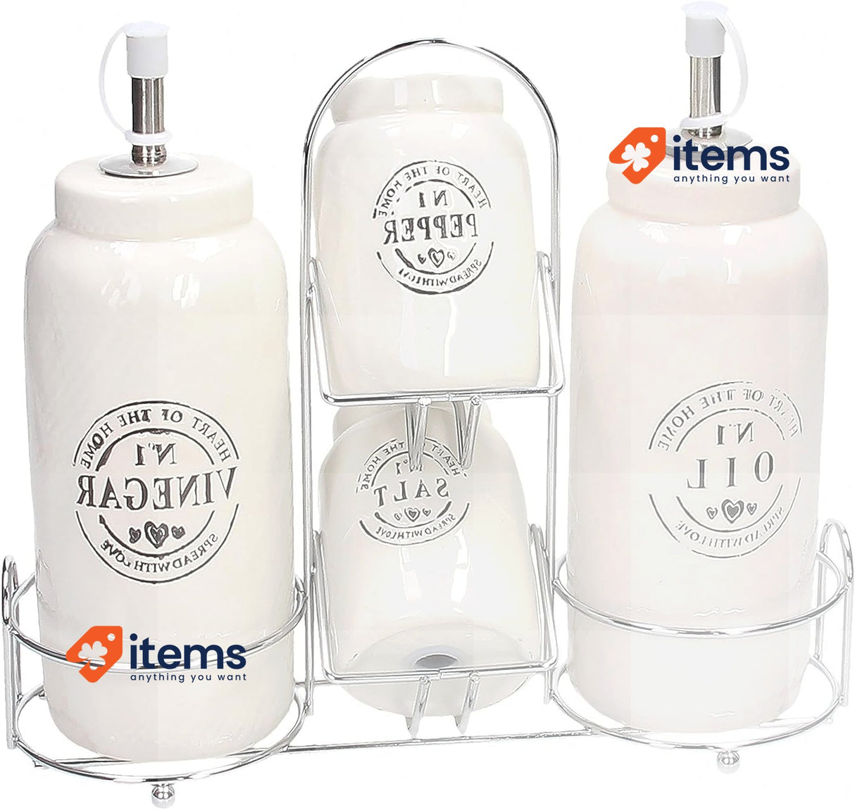 Tognana Countryside Menage Oil, Vinegar, Salt, Pepper, Ceramic, White 1