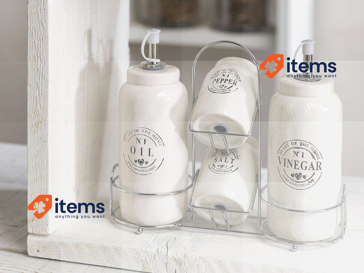 Tognana Countryside Menage Oil, Vinegar, Salt, Pepper, Ceramic, White 1
