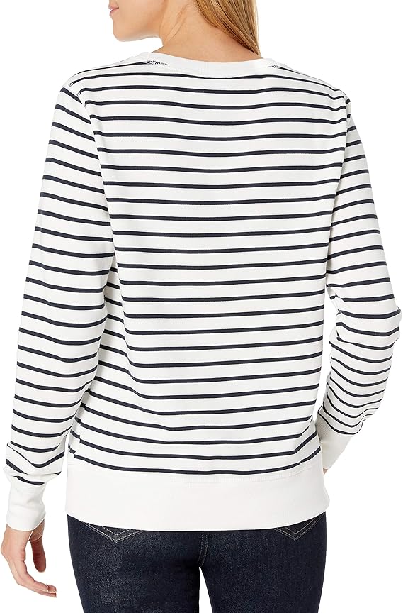 Amazon Essentials Women's French Terry Sweatshirt White Horizontal Stripes S