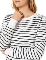 Amazon Essentials Women's French Terry Sweatshirt White Horizontal Stripes S