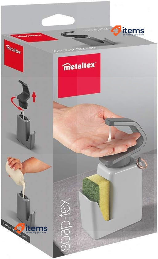 Metaltex Soap Dispenser, ABS Plastic, Grey, 11 x 8 x 22 cm With Sponge Holder