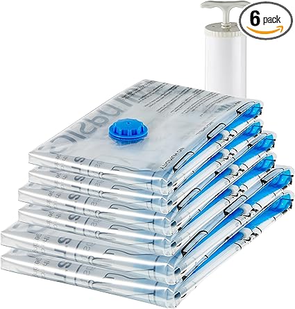 Amazon Basics Multiple Vacuum Compression Zipper Storage Bags 6 - Pack Clear