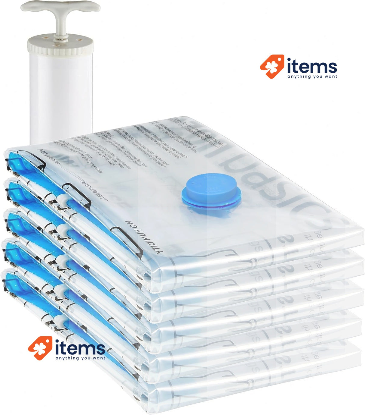 Amazon Basics Vacuum Compression Zipper Storage Bags with Pump, Medium, 5-Pack