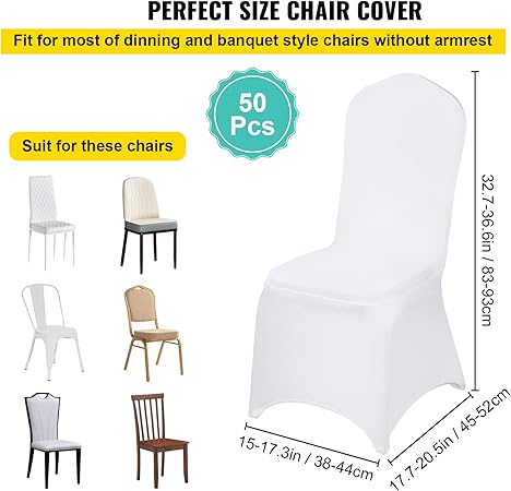 VEVOR 50pcs Chair Cover Wedding Spandex White Chair Covers Stretch Fabric White