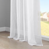 Topfinel Faux Linen Semi Voile Pencil Pleat Curtains Plain Window White