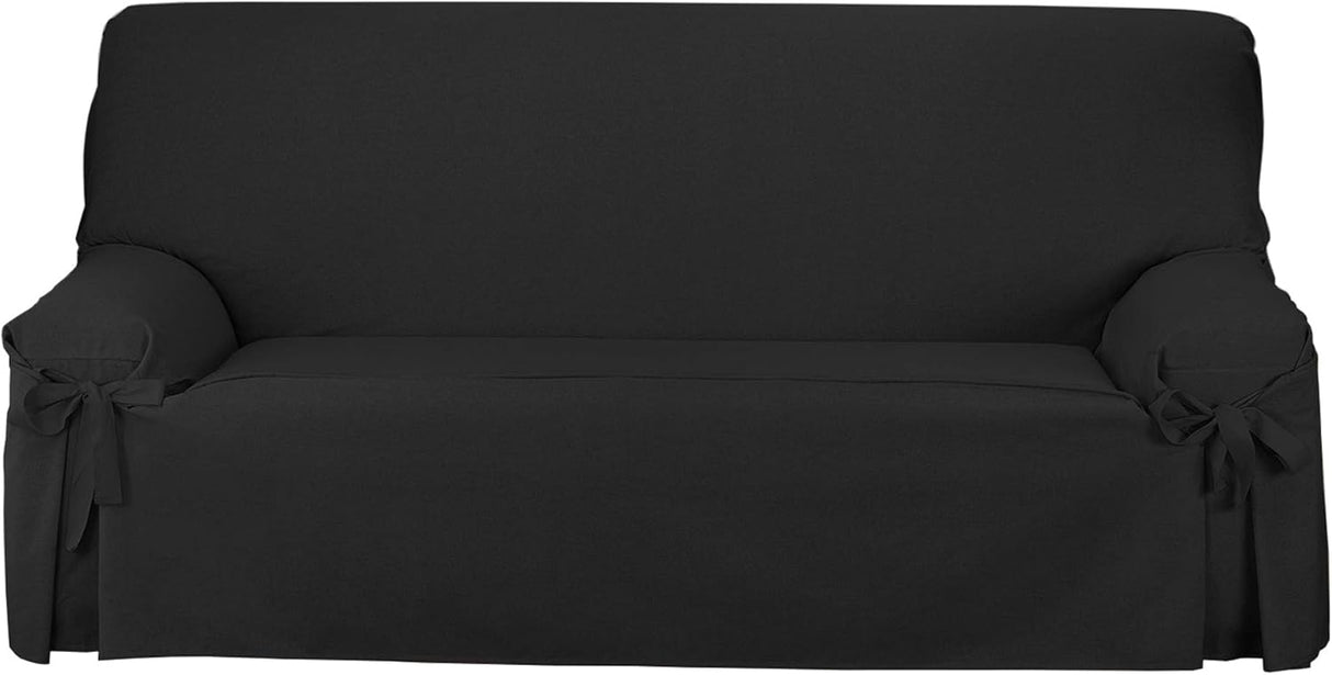 Martina Home Sofa Cover Ties Cotton,Polyester Black/White 2 Seats