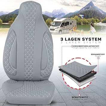 BREMER SITZBEZÜGE PL409 Pilot Seat Covers Compatible with Motorhome Camper Grey