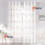 MIULEE Embroidered Curtain White Brown Panels Sheer Window Feather Design 2 Room