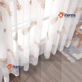 MIULEE Embroidered Curtain White Brown Panels Sheer Window Feather Design 2 Room