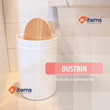 alpina Bathroom Set in Bamboo Wood and Plastic White w/ Toilet Brush Holder 6