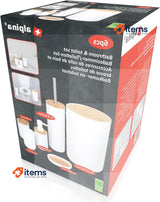 alpina Bathroom Set in Bamboo Wood and Plastic White w/ Toilet Brush Holder 6