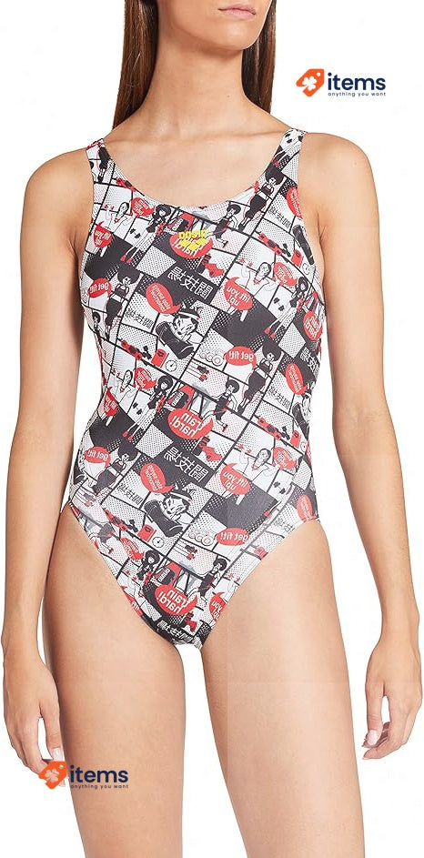 Arena Women s Sports Swimsuit w/Pattern, Size 34 UK (38 DE, 40 FR, 44 IT) Comics