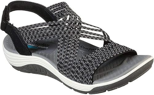 Skechers Reggae Cup-oh, Snap! Women's Open Toe Sandals Black Grey Gore, 39 EU