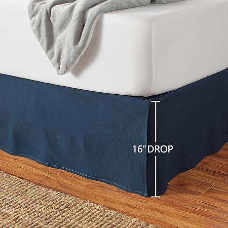 Amazon Basics Pleated Bed Skirt - Queen, 152 x 203 x 41 cm, Navy Blue, Solid