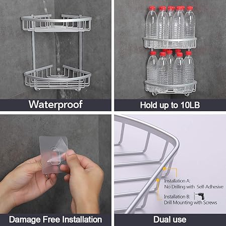 Hoomtaook Shower Shelf Bathroom Corner Shelf Shower Basket Silver