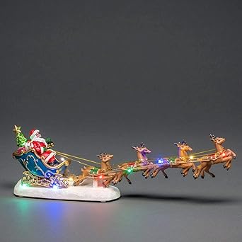 Konstsmide LED Christmas Scene : Santa in Sleigh with Flying Reindeer : Battery