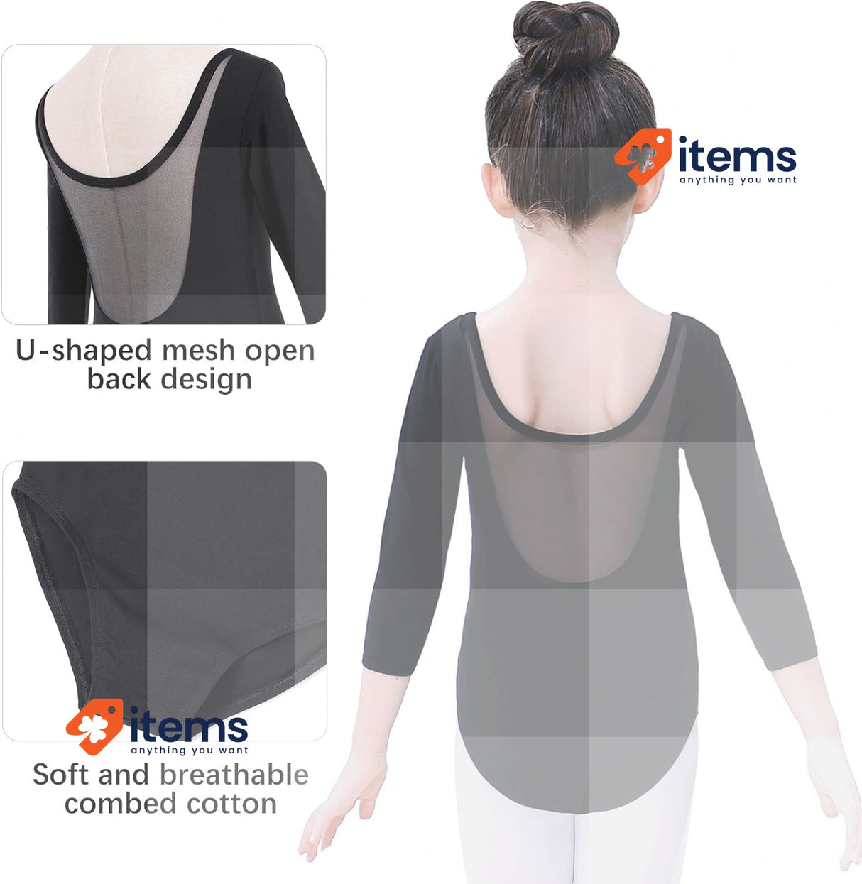 Soudittur Girls Ballet 3/4 Sleeve Short Gymnastics Leotards Costume 115 - 125 Cm