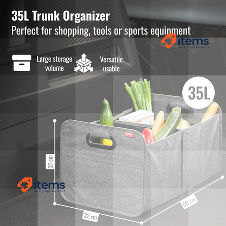 achilles Car Folding Box XL, Foldable Trunk Bag, 50cm x 32cm x 27cm, Grey Gray