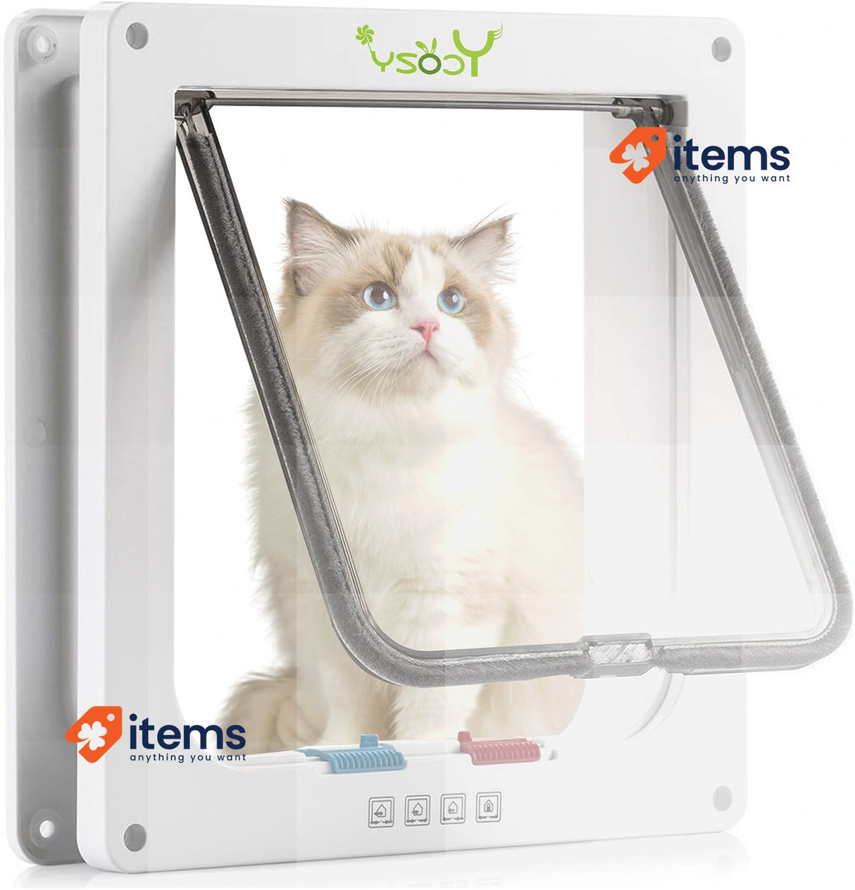 Ycozy Large Cat Flap Outer Size 11 x 9.8, 4-Way Locking Indoor Cat Door, White