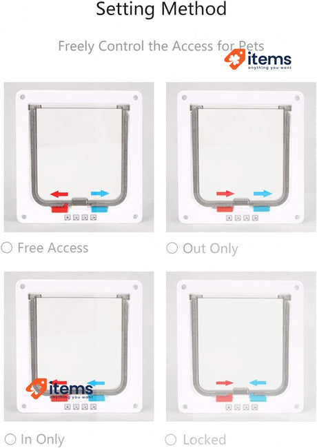 Ycozy Large Cat Flap Outer Size 11 x 9.8, 4-Way Locking Indoor Cat Door, White