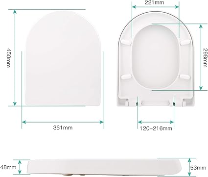 Himimi 001 Toilet seat D Shape Cover Adjustable Bisagras Easy to Clean - White