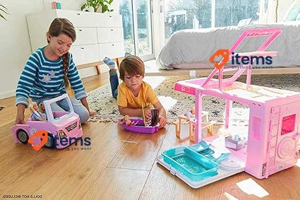 Barbie Camper Playset, 3-in-1 DreamCamper with Pool and 50 Accessories