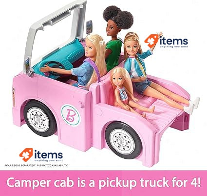 Barbie Camper Playset, 3-in-1 DreamCamper with Pool and 50 Accessories