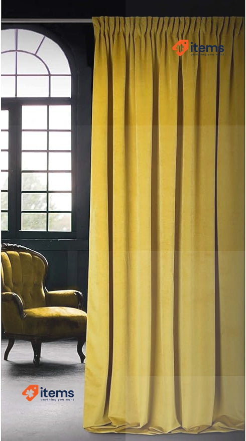 Eurofirany Soft Plain Opaque Velvet Curtain W55 xL106 140x270cm Mustard Tape