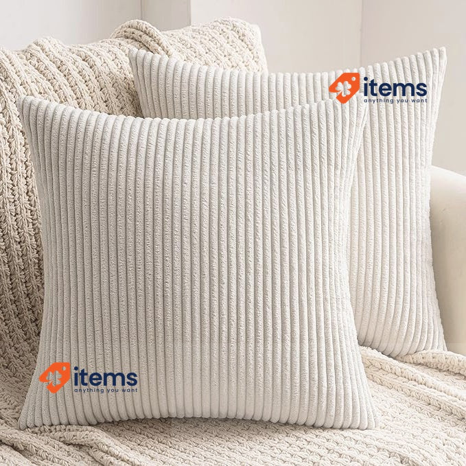 MIULEE Cushion Covers in Protectors Ribbed Sofa 2 Pillowcases 65 x 65 cm Beige