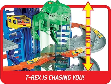 Hot Wheels Toy Car Track Set City Ultimate Garage Moving T-Rex Dinosaur