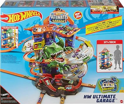 Hot Wheels Toy Car Track Set City Ultimate Garage Moving T-Rex Dinosaur