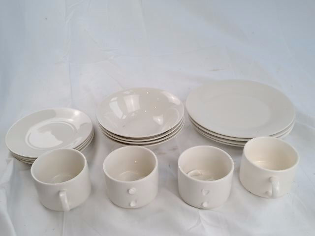 alpina Dinnerware Set For 4 Dinner Plates Bowls And Coffee Cups (2 Cups Broken)